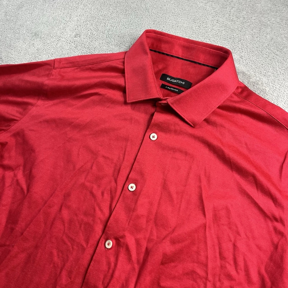 Bugatchi Shirt Mens Size Large Red 4 Way Stretch Short Sleeve Performance